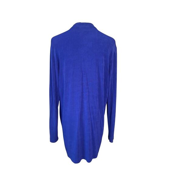 Chico's Royal Blue Mother of Pearl Button Up Long Cardigan sz 2 Large (12-14) - Picture 3 of 9